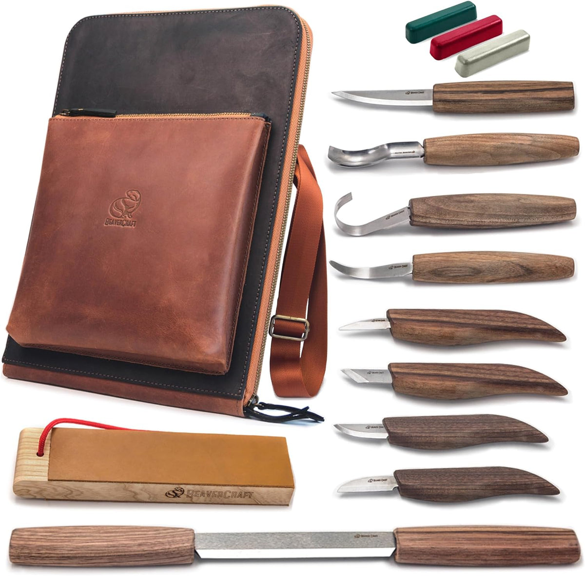 Leather Wood Carving Set in Shoulder Fluid S50X Beaver Craft