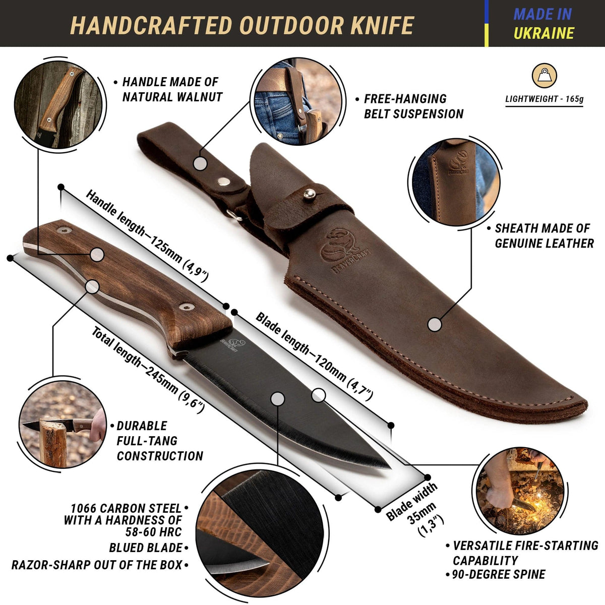 BSH3 Nightfall Bushcraft knife with sheath