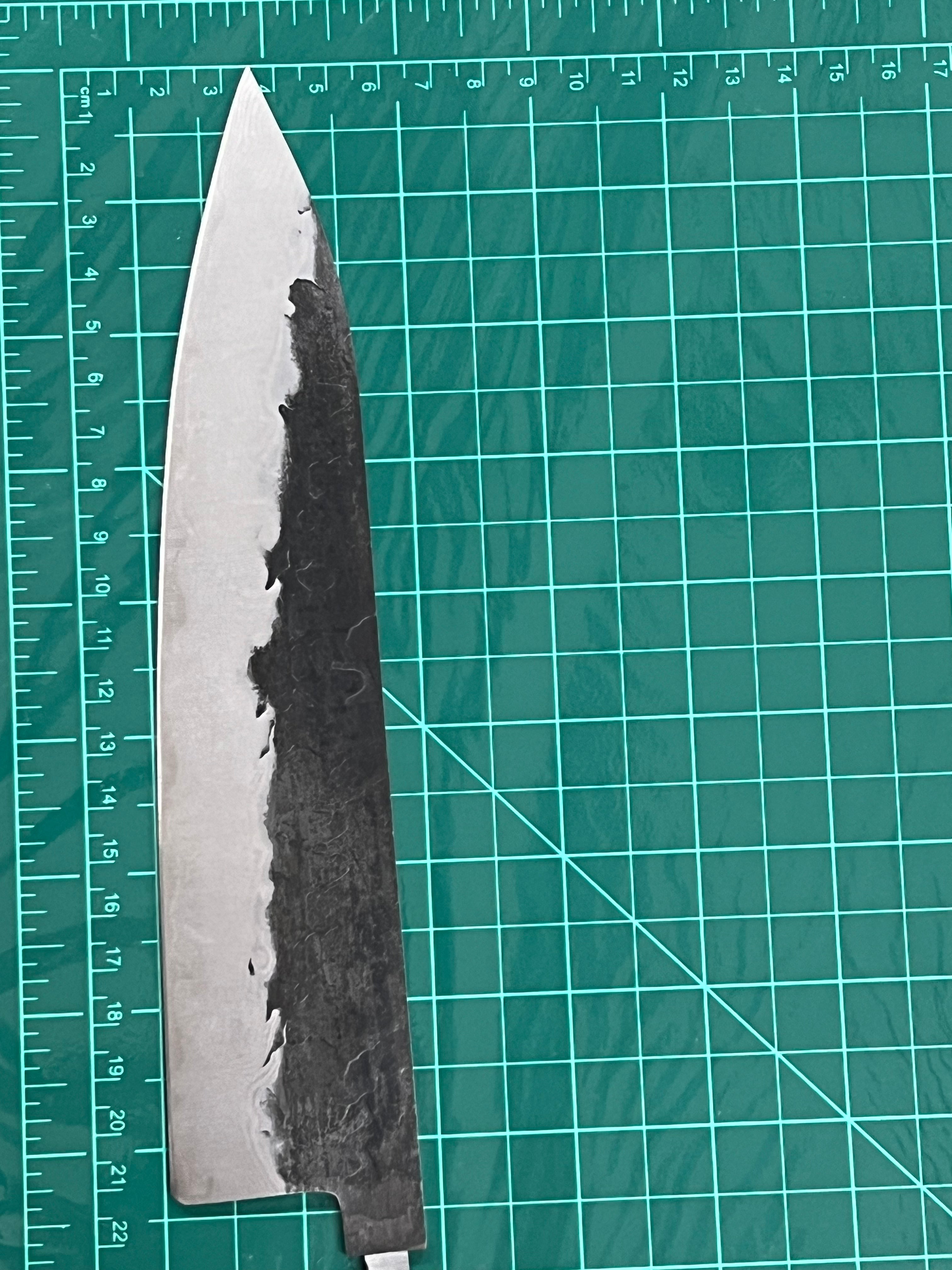 Chef's knife blade 200 mm, VG-10 black brute de forge Damascus