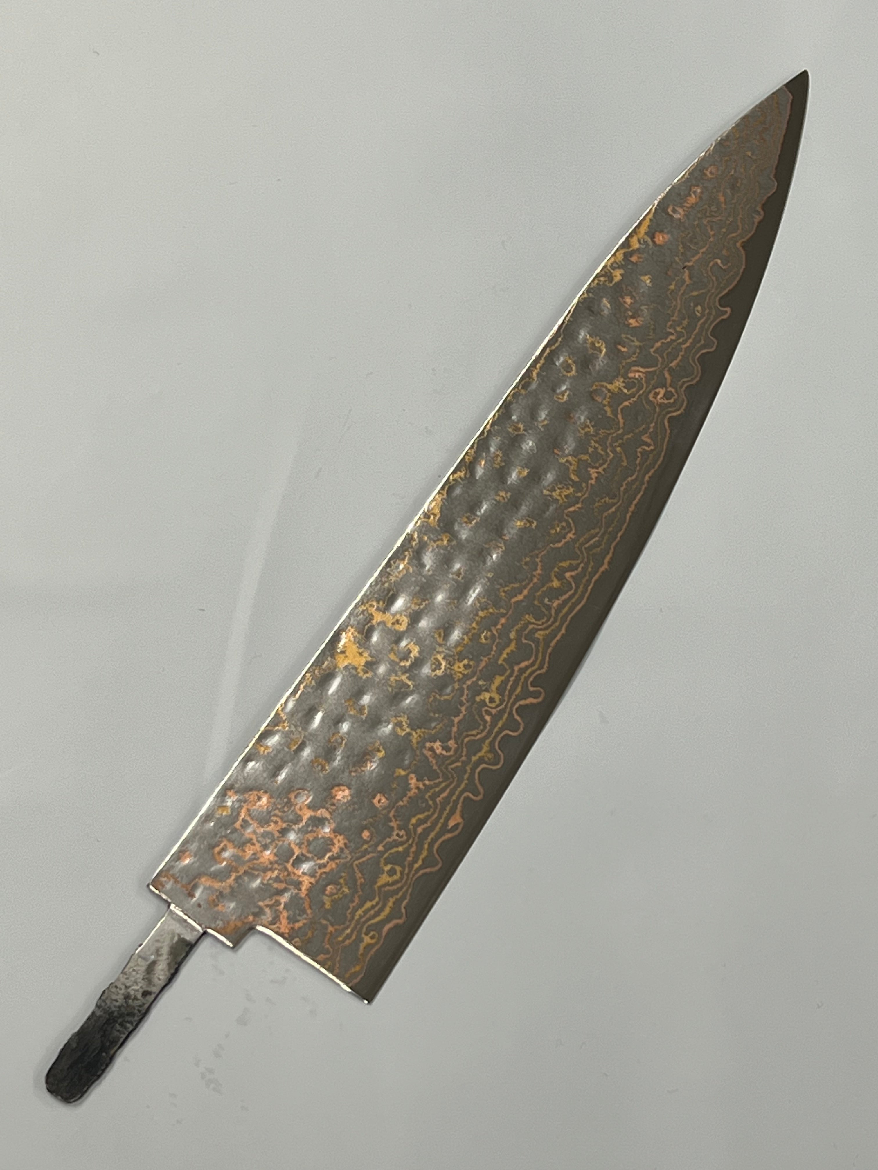 Chef's knife blade 220 mm, stainless copper Damascus
