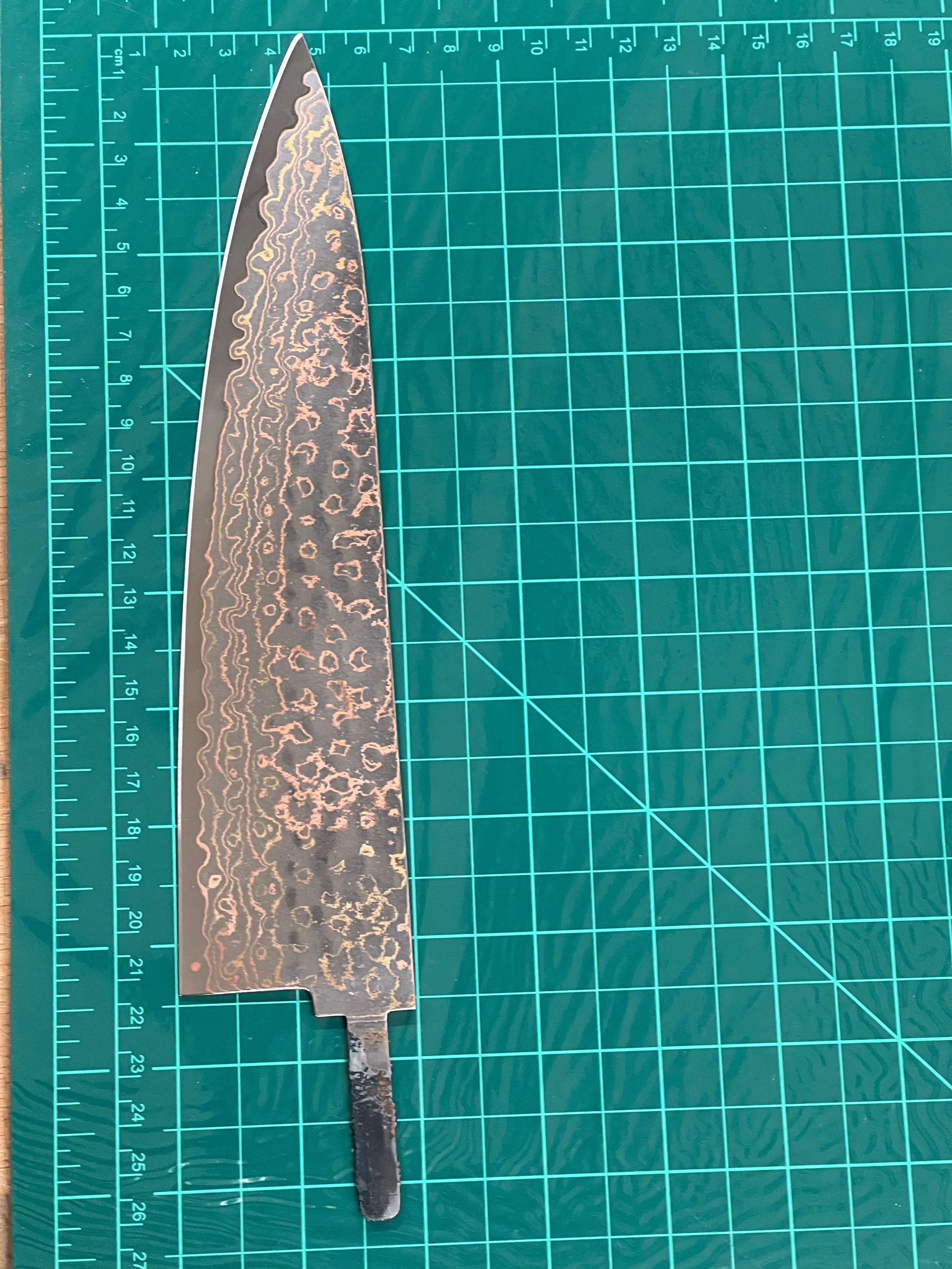 Chef's knife blade 220 mm, stainless copper Damascus