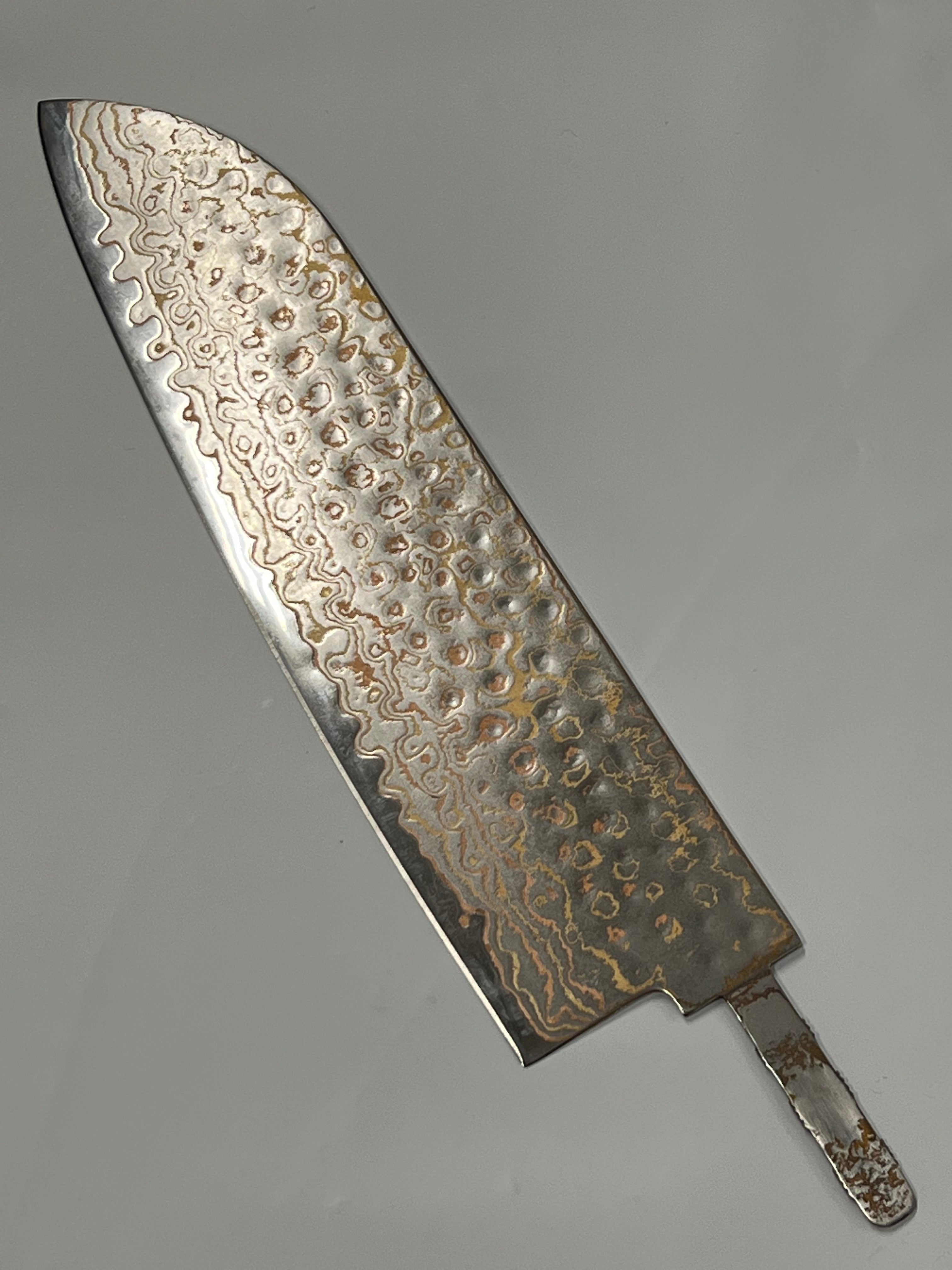 Santoku knife blade 200 mm, stainless copper Damascus