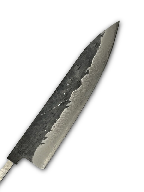 Chef's knife blade 200 mm, VG-10 black brute de forge Damascus