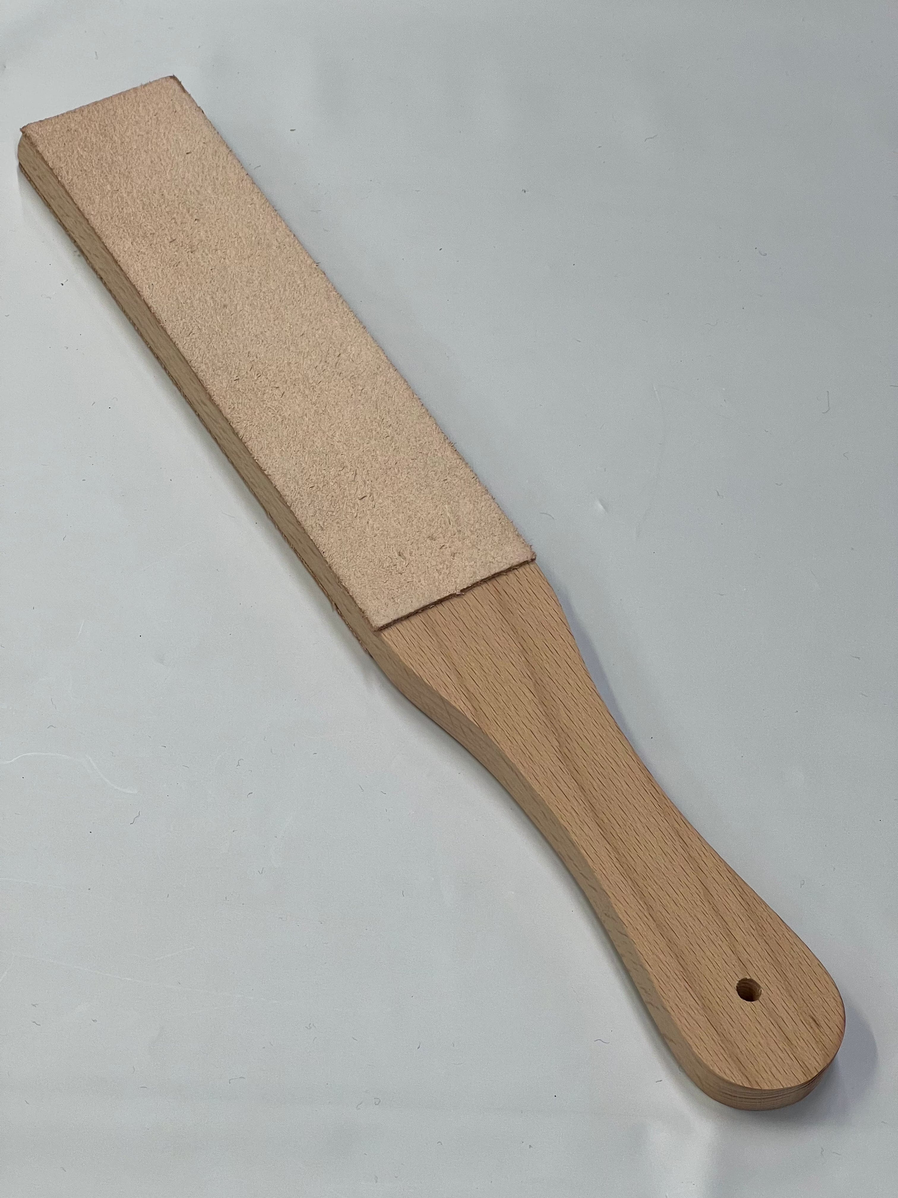 Double-sided leather strop on wooden base RW054