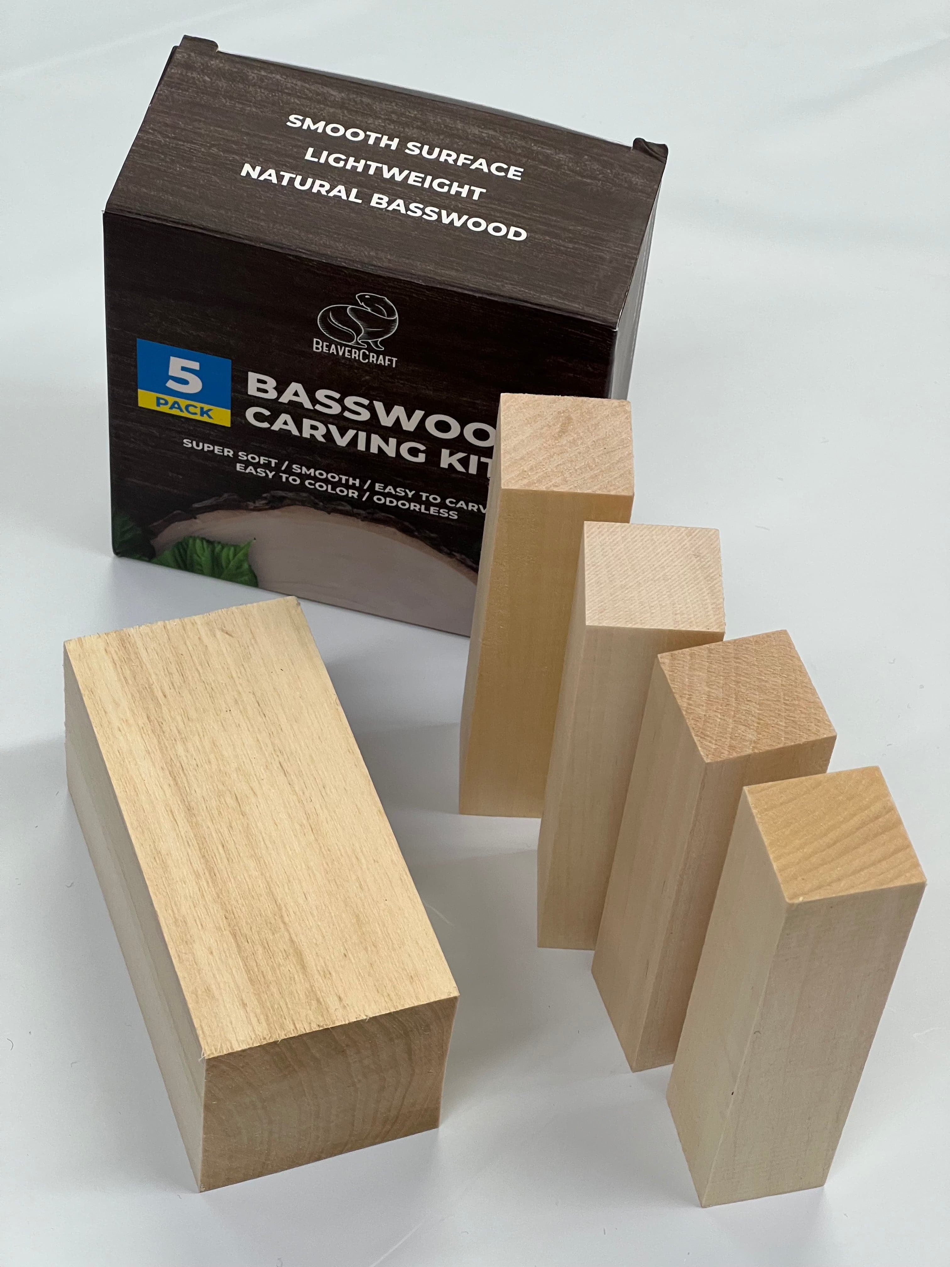 Basswood wood carving blocks BW5 5-pack from Beaver Craft