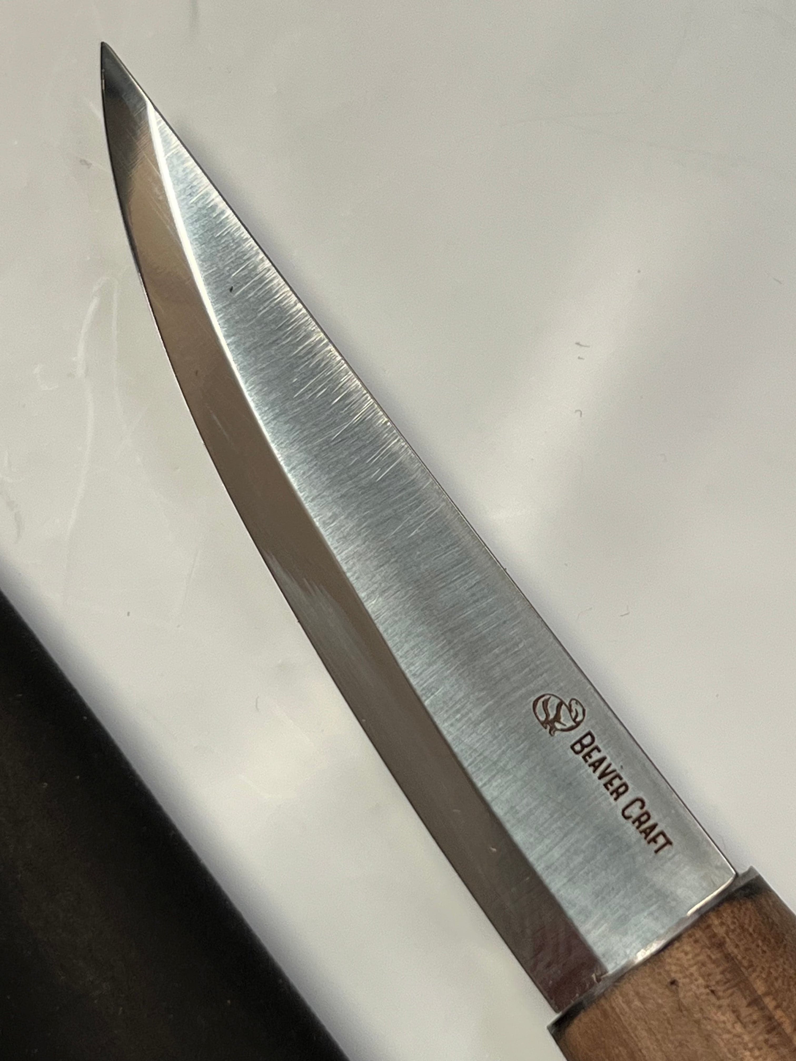 Wood carving knife 78mm C4X with leather sheath Beaver Craft