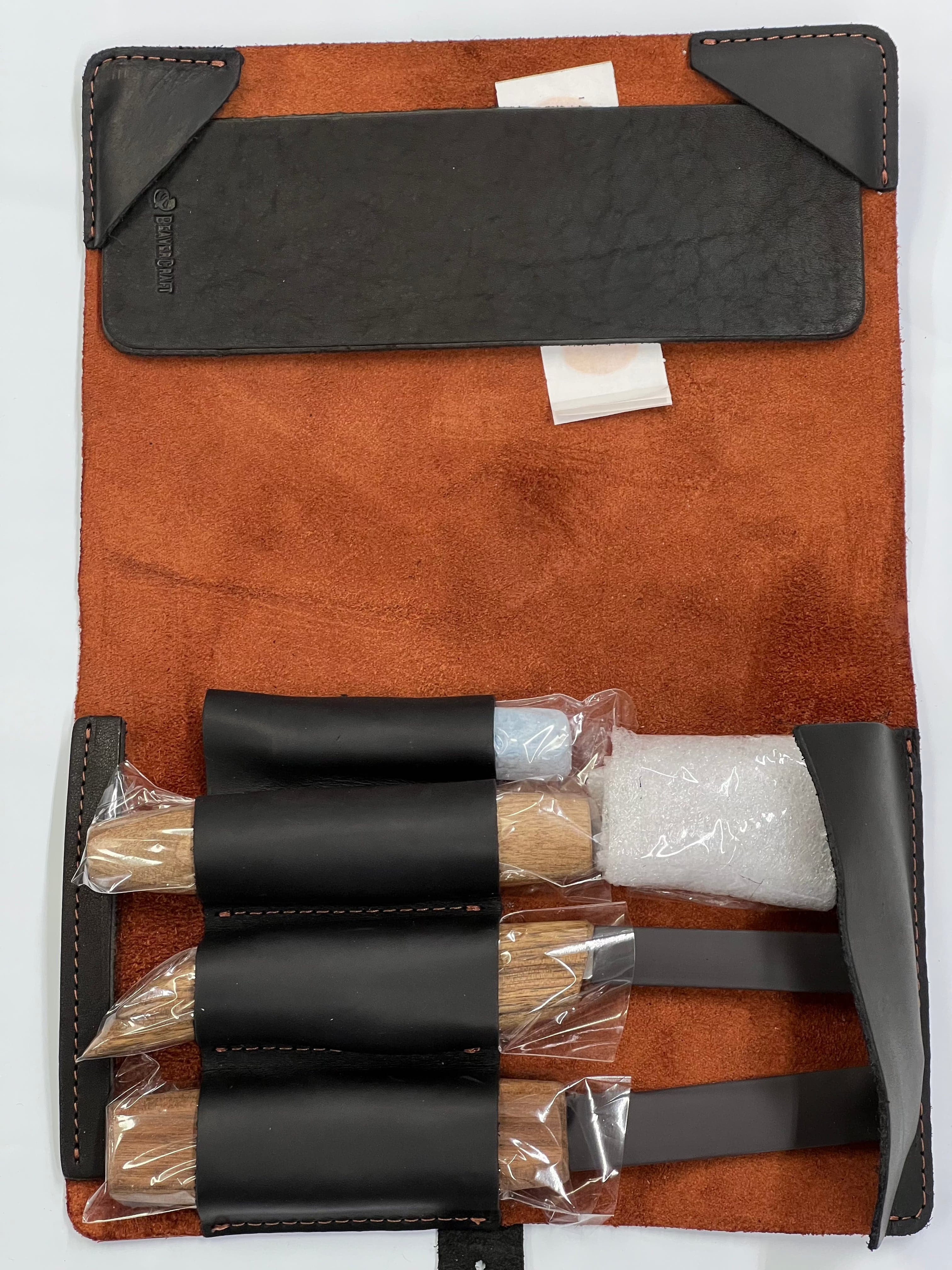 Wood carving set in leather S13X Beaver Craft
