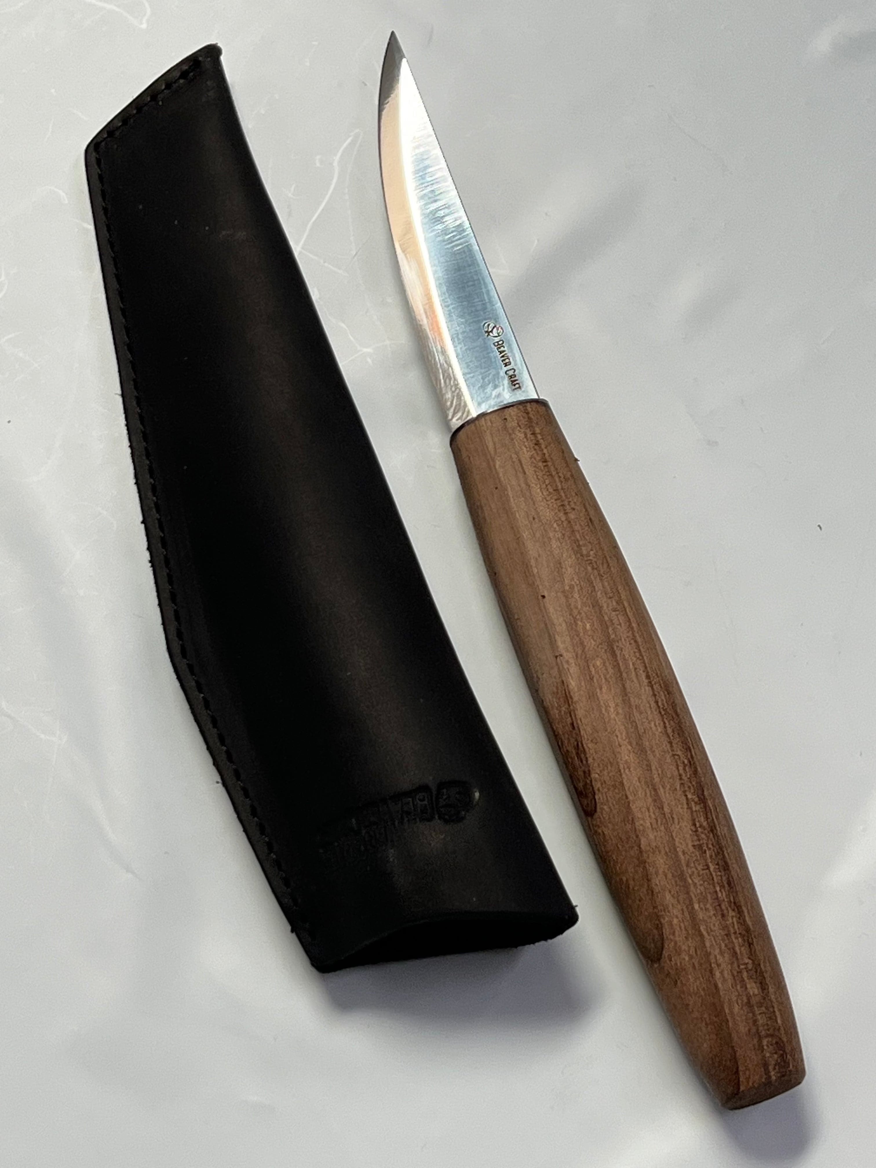 Wood carving knife 78mm C4X with leather sheath Beaver Craft