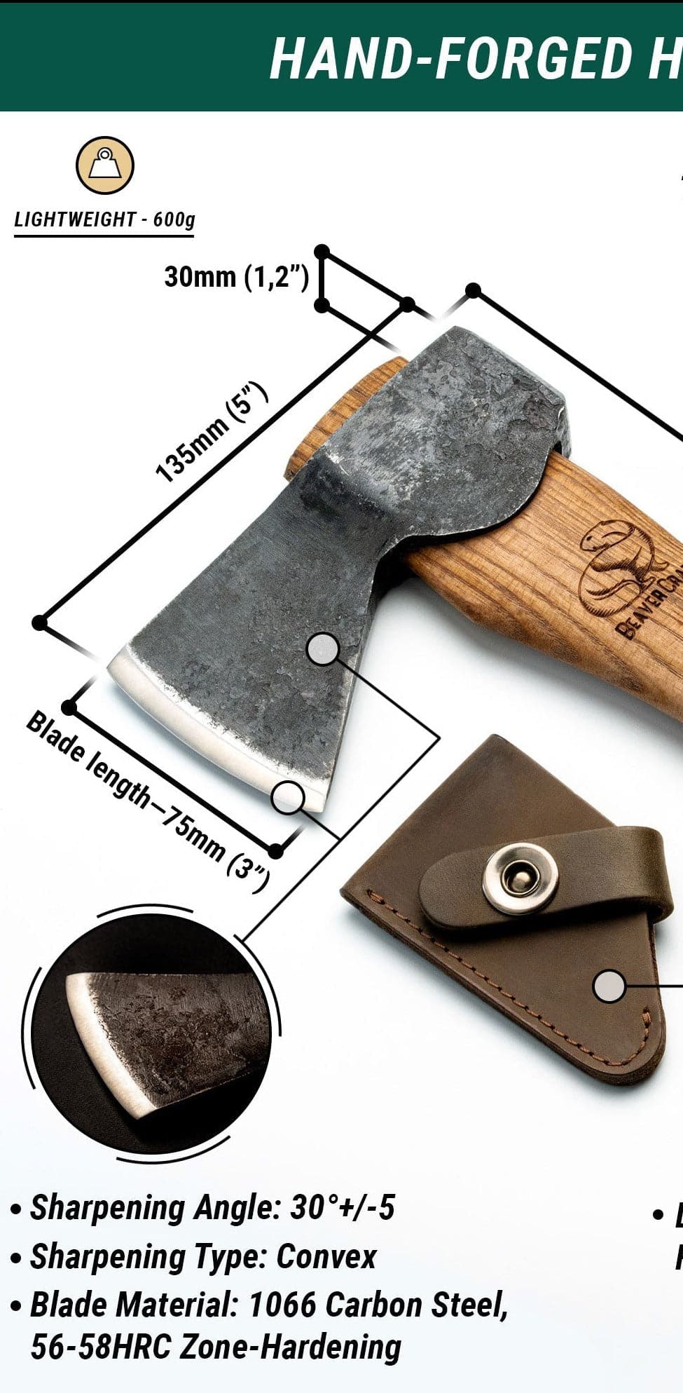 Axe head with cutting-edge guard BAX1 Bushcraft Hatchet head
