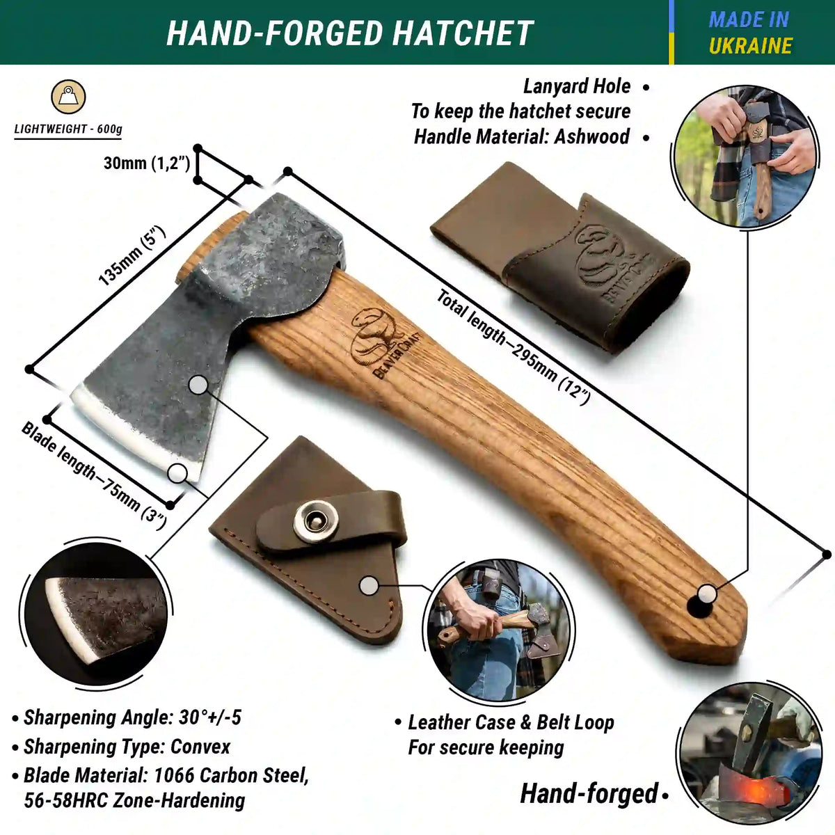 Axe with cutting-edge guard AX1 Bushcraft Hatchet