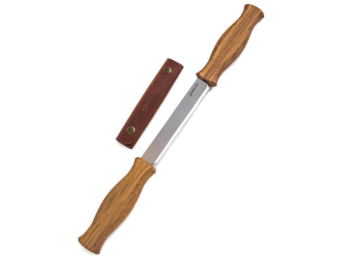 Scavenger knife DK1S 120mm blad. handle of oak and leather sheath Beaver Craft