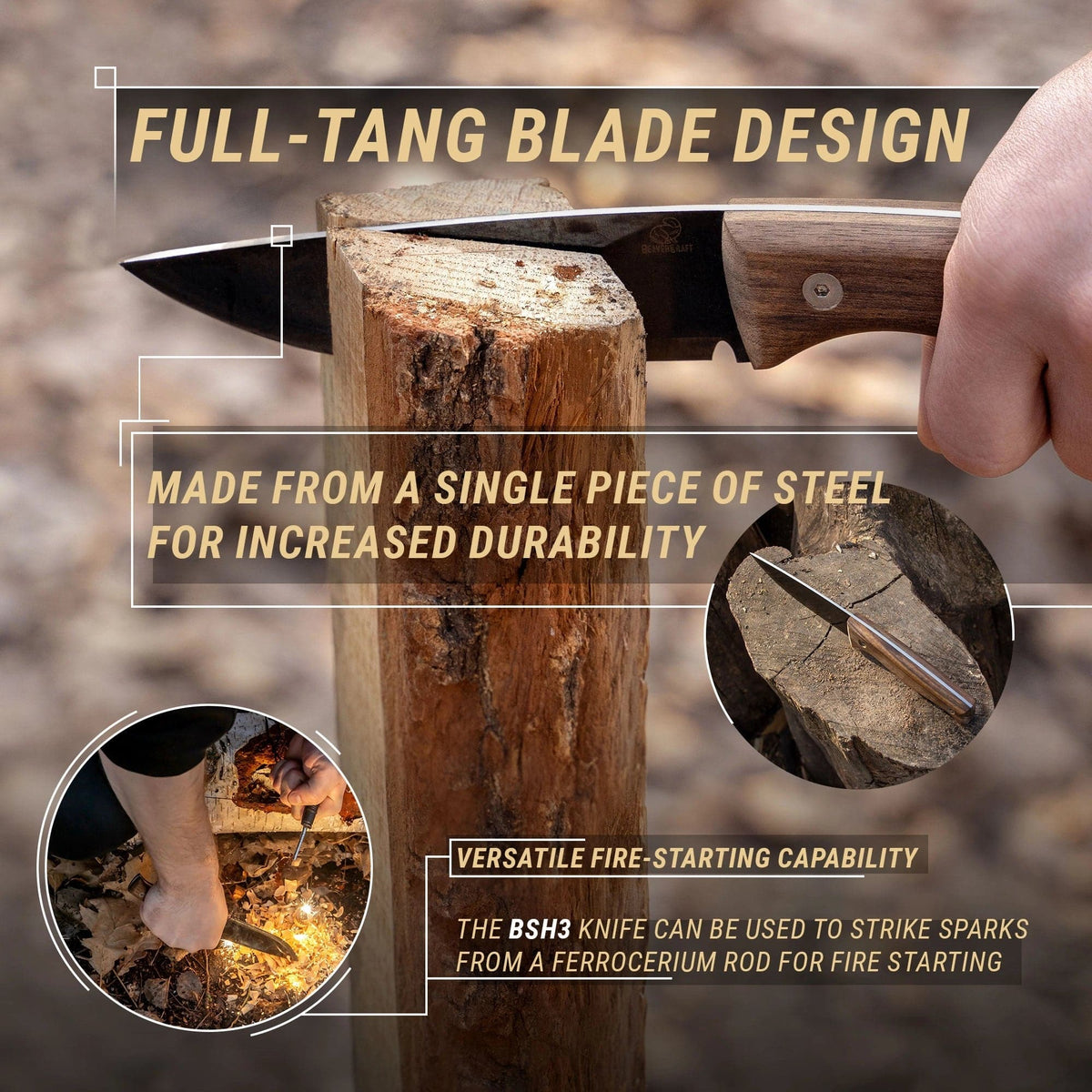 BSH3 Nightfall Bushcraft knife with sheath