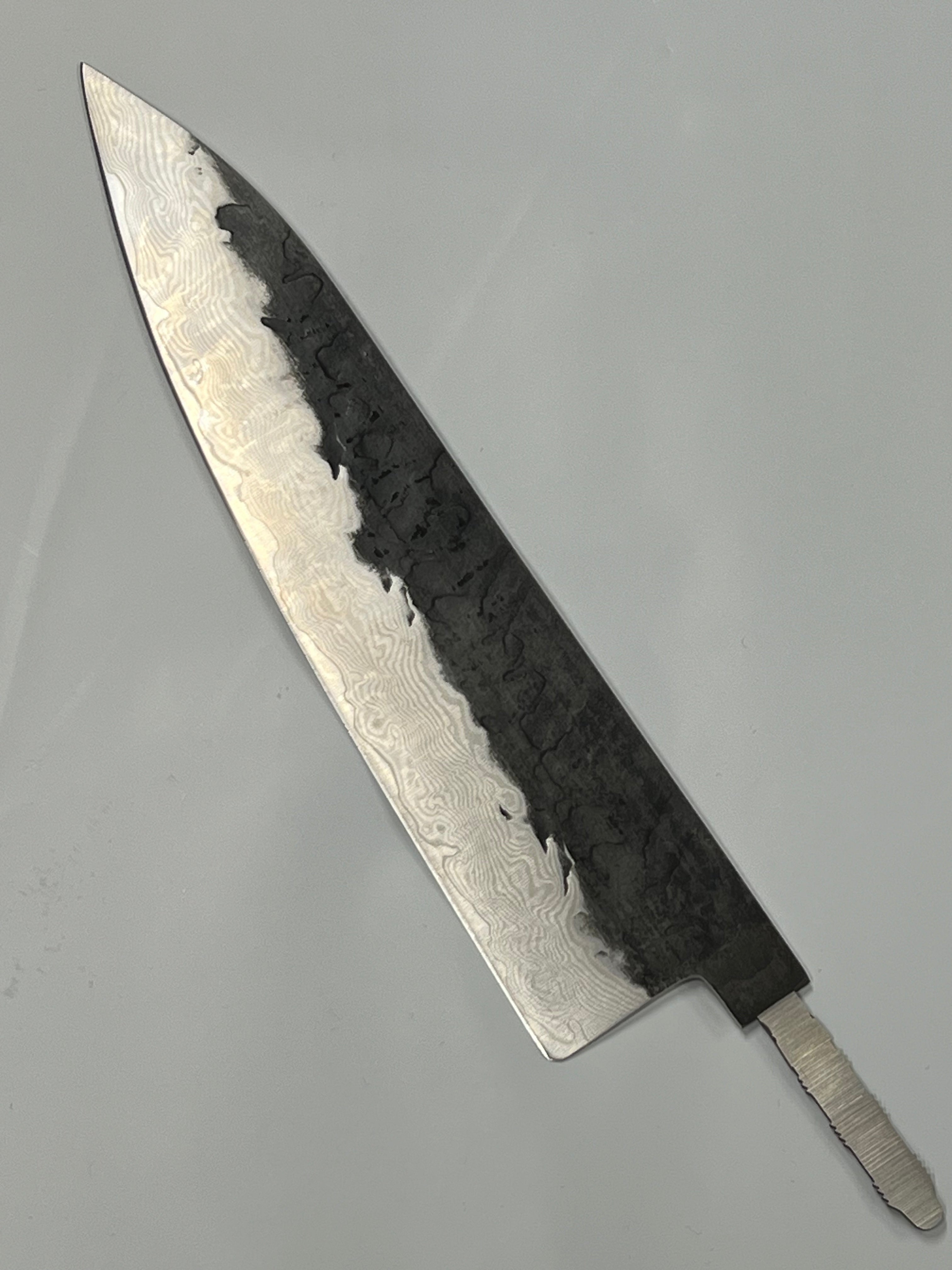 Chef's knife blade 200 mm, VG-10 black brute de forge Damascus