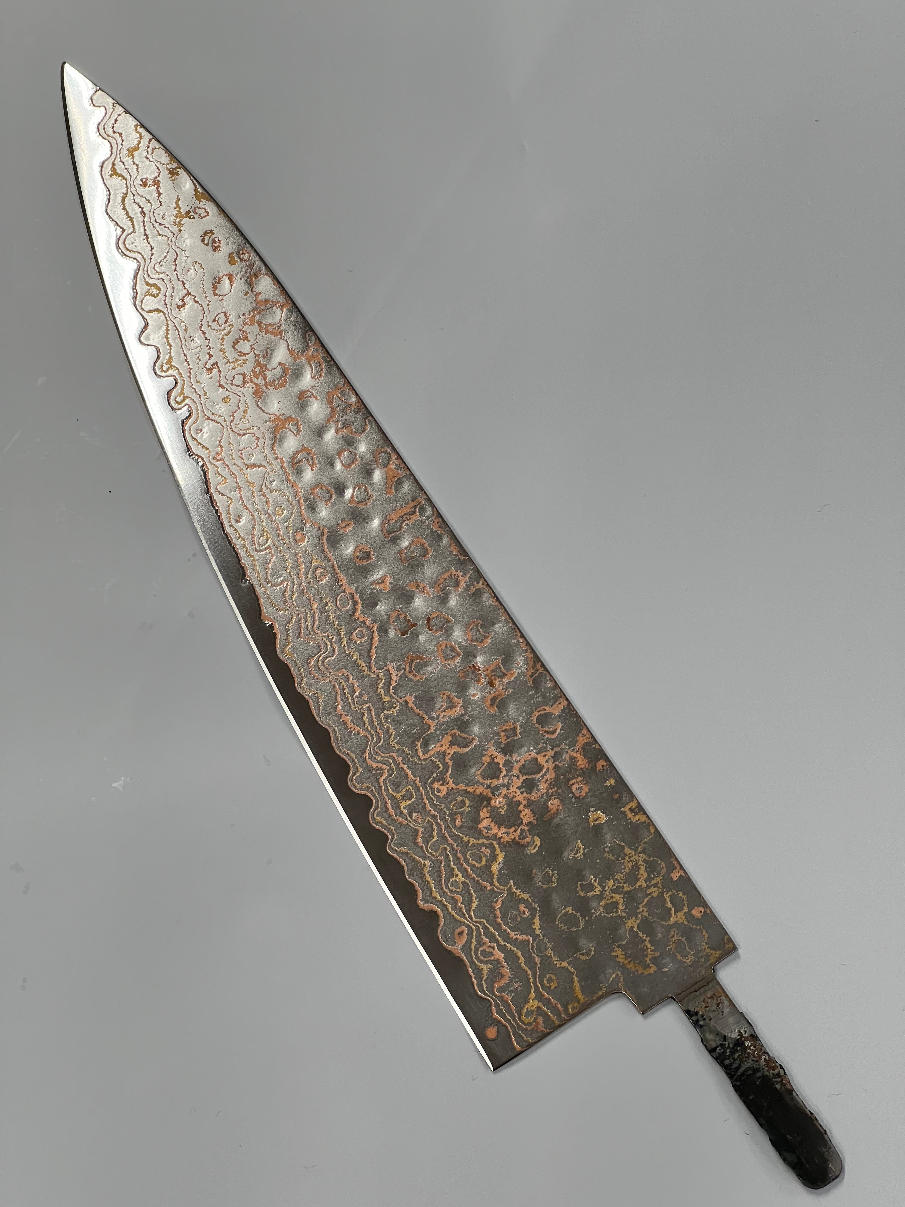 Chef's knife blade 220 mm, stainless copper Damascus
