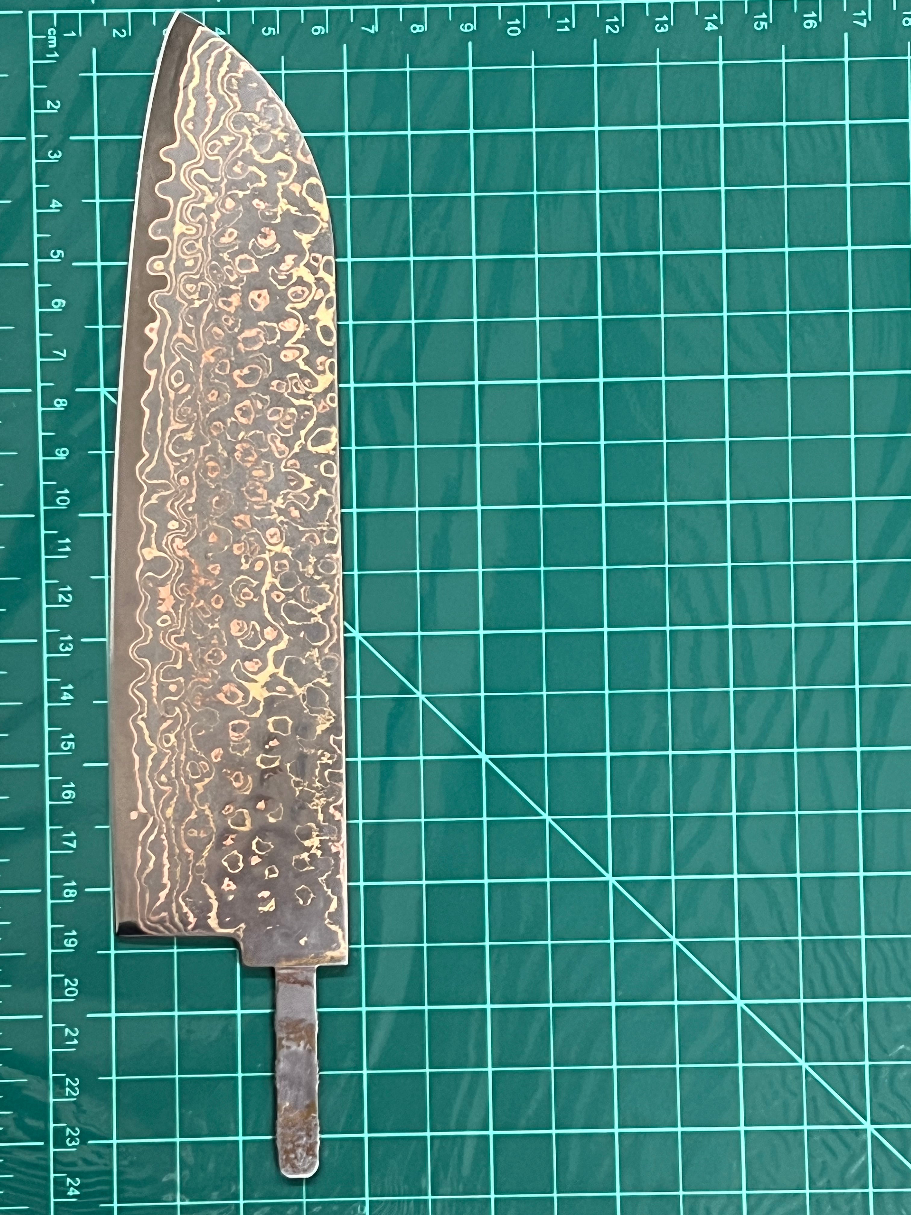 Santoku knife blade 200 mm, stainless copper Damascus