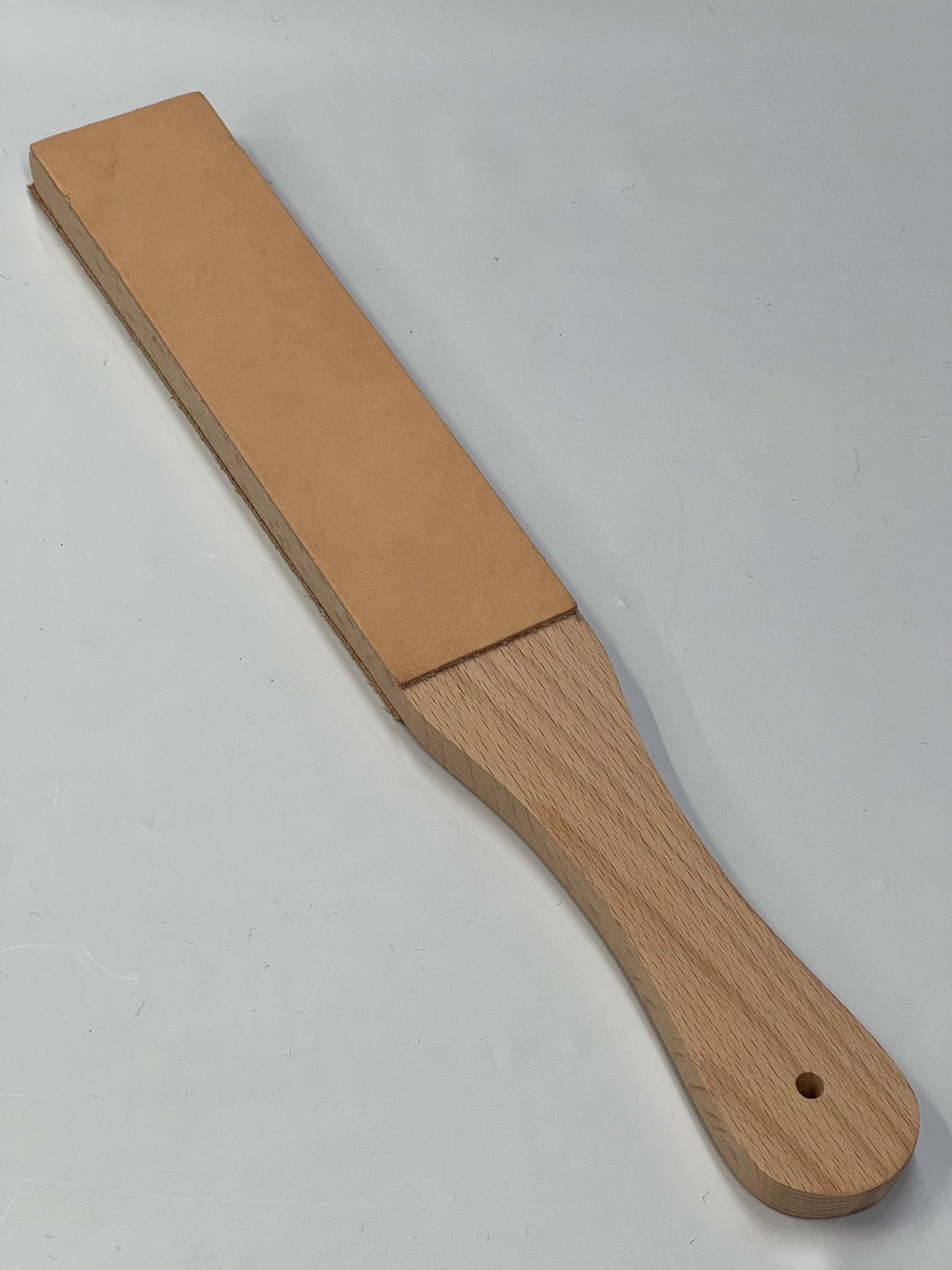Double-sided leather strop on wooden base RW054